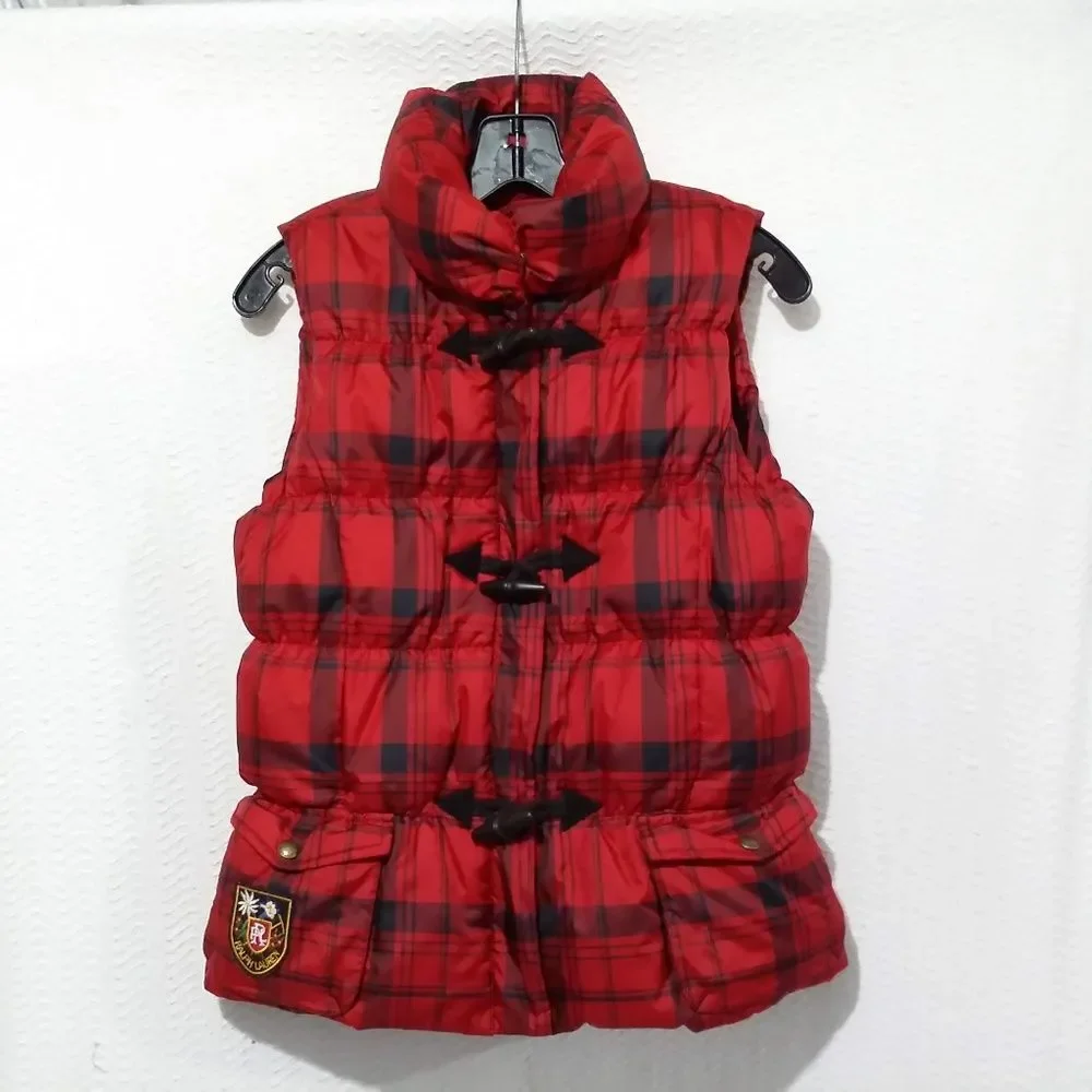 RALPH LAUREN RED Scottish plaid GIRL PUFFER DOWN